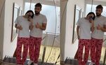 Ana Castela e Gustavo Mioto combinam pijamas