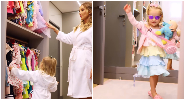 No começo de setembro, Vicky decidiu escolher o look que usaria no dia, e Ana Paula filmou tudo. No início da gravação, a menina mexe nos cabides dos armários de seu amplo closet, à procura das peças desejadas. Em certo momento, a modelo tenta ajudar a filha, que pede para a mãe não interferir: 