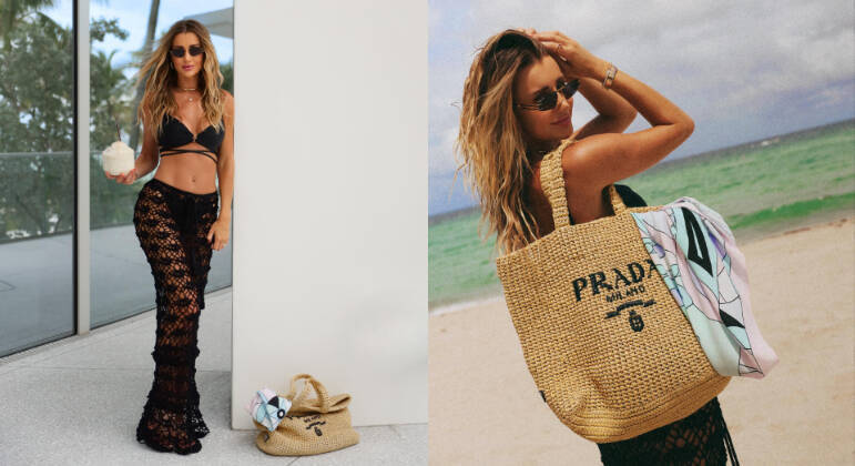 Em um dia de praia, Ana Paula posou com um conjunto de biquíni e saída de praia pretos e uma bolsa à venda por US$ 2.300, cerca de R$ 11 mil na cotação atual. O acessório é feito de crochê — assim como a saia eleita pela loira — e está em alta entre as fashionistas