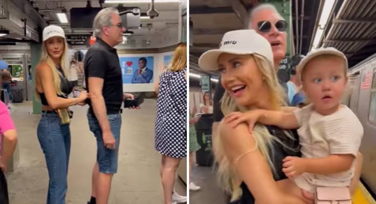 Ana Paula Siebert faz Roberto Justus andar de metrô em Nova York e se diverte: 'Venci na vida'