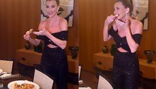 Ana Paula Siebert come pizza antes de jantar em hotel para manter elegância durante o evento