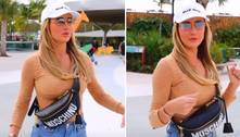 Ana Paula Siebert passeia em zoológico com boné e pochete de luxo, que juntos somam R$ 12 mil 