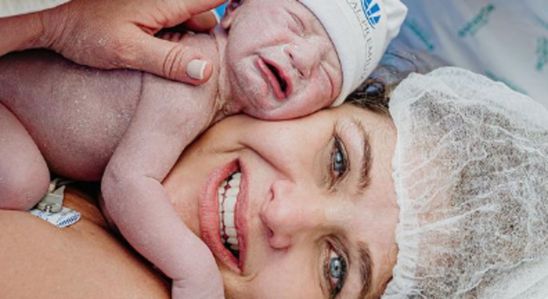 Andréa Mota e o quinto filho dela, Gabriel