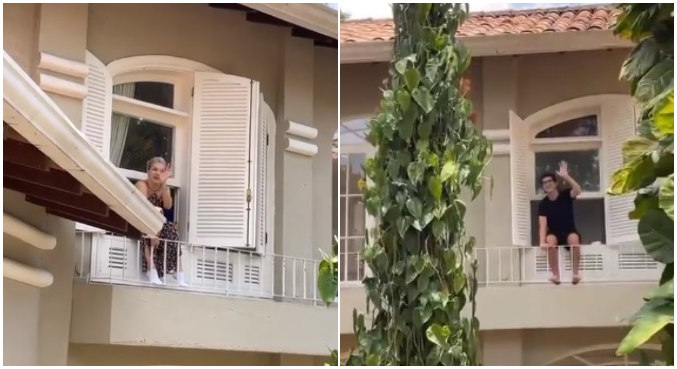 Em vídeo, Andréa aparece conversando com o filho pela janela 