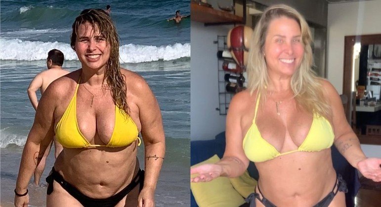 Andréa Sorvetão antes e depois de adotar dieta e mudar hábitos