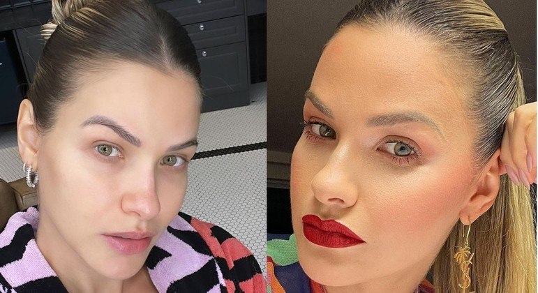Andressa Suita de cara limpa e com maquiagem