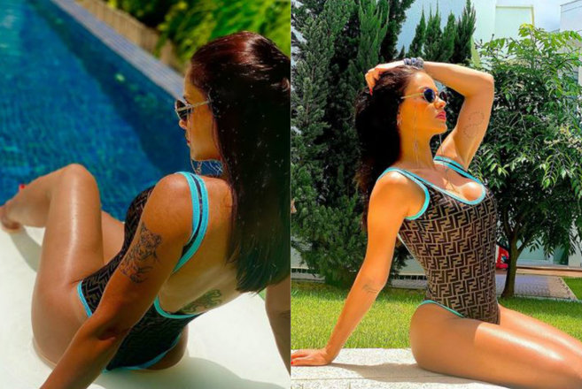 Aquela história que maiô é só para as mulheres mais velhas ficou no passado. Em um clique à beira da piscina, Andressa mostrou toda sua sensualidade e elegância em um body da marca Fendy, que custa em torno de R$ 7 mil