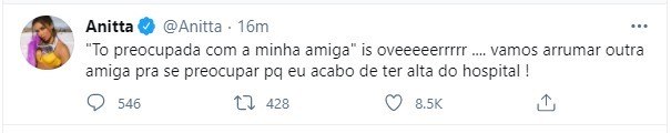 Anitta recebeu alta nesta sexta-feira (19)