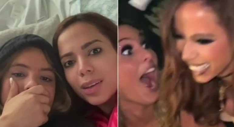 Anitta e Lele Pons reagindo ao vídeo em que aparecem curtindo uma noitada na balada