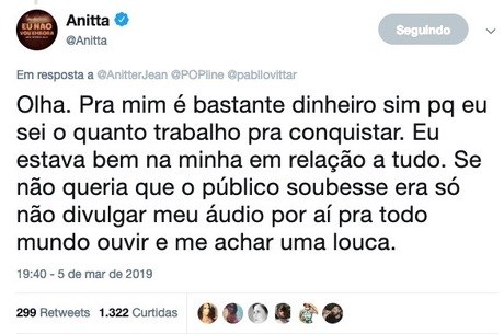 Cantora direcionou resposta a Pabllo Vittar