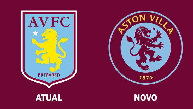 Antes de começar com as artes propostas pelos designers, a imagem acima mostra o escudo atual e o novo do Aston Villa. A nova identidade passará a valer a partir da próxima temporada, e foi definida em votação dos torcedores do clube.