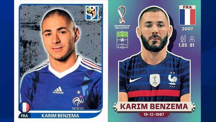 Antes e depois: Benzema em 2010 / Benzema em 2022.