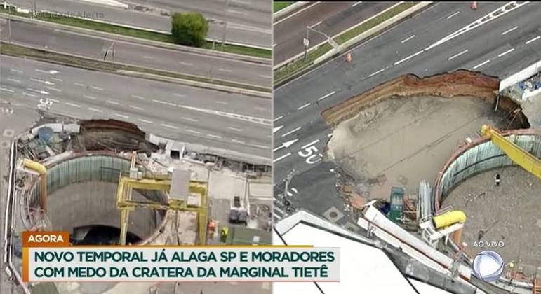 Antes e depois da cratera do Metrô na Marginal Tietê