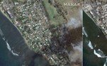 antes e depois incêndio Havai 