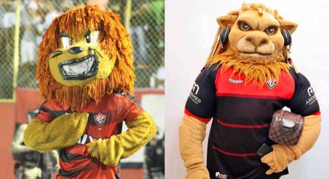 Antes e depois: o Vitória também apostou na renovação do seu mascote e apresentou um novo Leão em 2017