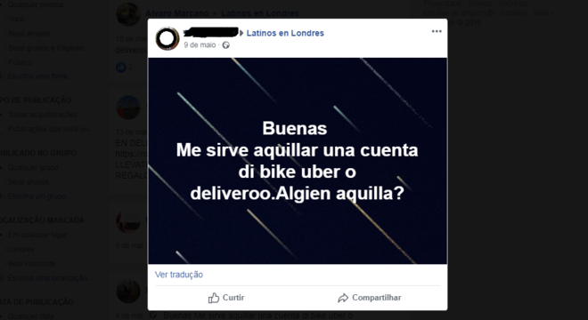 Apesar de a maioria dos anúncios ser em português, há ofertas em espanhol e em inglês nas redes sociais