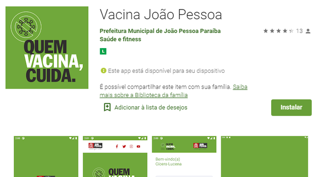 Aplicativo, Vacina João Pessoa
