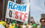 Apoiadores do presidente Jair Bolsonaro na Avenida Paulista, em SP, pede fechamento do STF