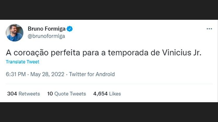 Após o gol, Bruno Formiga exaltou o feito do atacante do Real Madrid: 