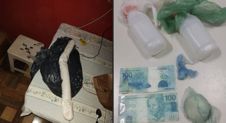 Drogas e dinamite foram apreendidas nesta segunda-feira (2) pela Polícia Militar
