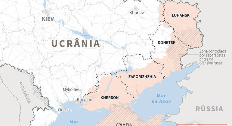 Regiões de Donetsk, Lugansk, Kherson e Zaporizhzhia, além da Crimeia, foram anexadas
