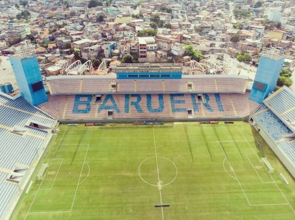 Vista aérea da Arena Barueri, palco do jogo da ida da final do Paulistão

