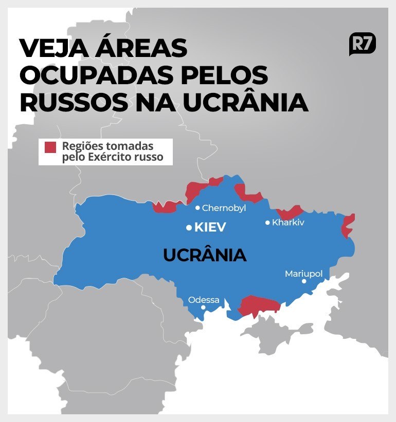 Áreas ocupadas pelos russos na Ucrânia