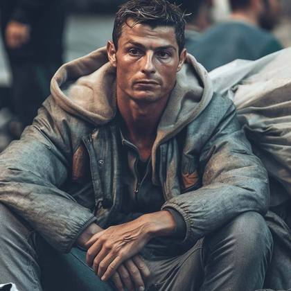 Artes criadas com inteligência artificial: Cristiano Ronaldo virou morador de rua
