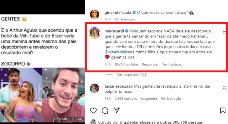 Comentário de Maíra Cardi sobre Arthur Aguiar

