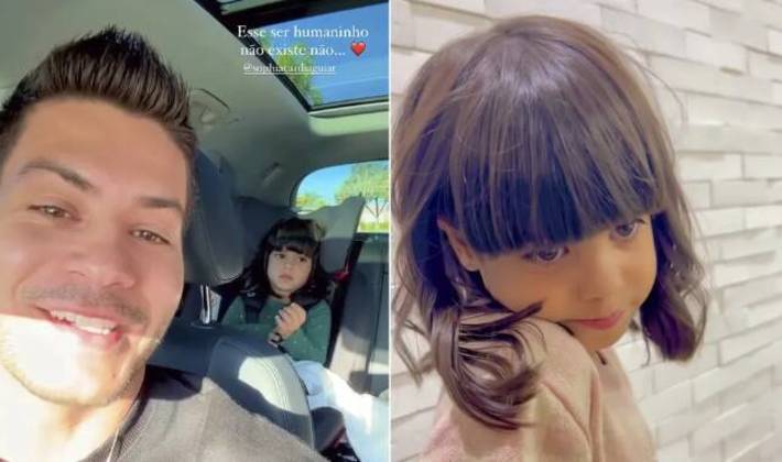 Arthur também já levou a filha ao salão de beleza de Jheny para um 