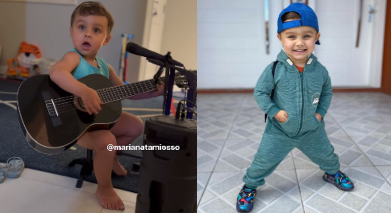 Arthur, de 2 anos e 9 meses, toca 'Anna Julia' no violão