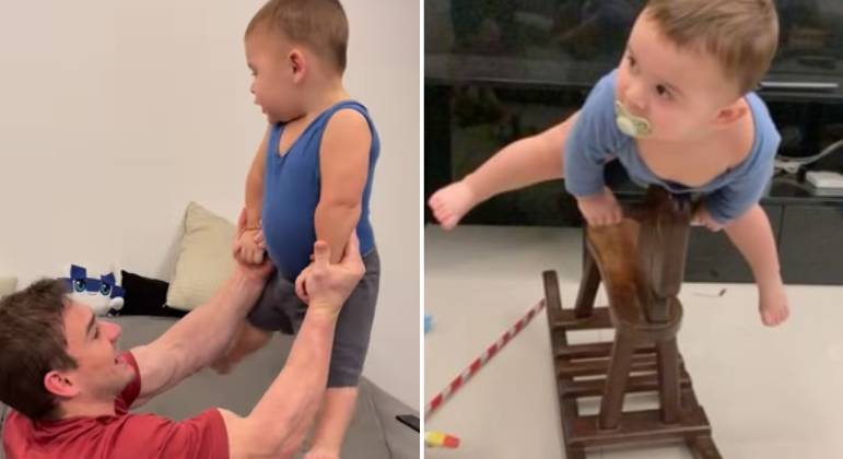 Arthur Zanetti ao lado do filho, Liam, de 1 ano e 10 meses

