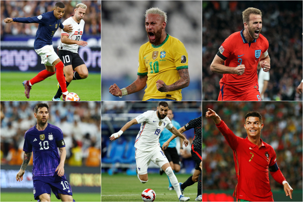 Kane, Messi, Mbappé, Neymar, Benzema e CR7 são principais nomes para a artilharia da Copa