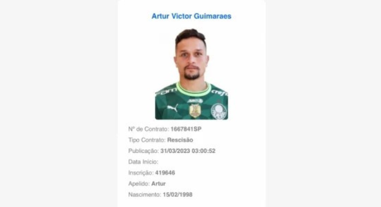 Rescisão com RB Bragantino foi publicada no BID  e Artur aparece com camisa do Palmeiras