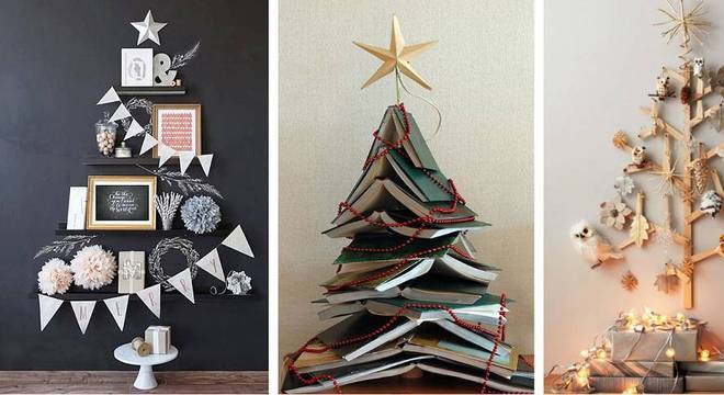 arvore de natal criativa com livros e adesivo