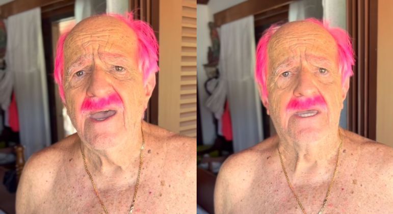 Ary Fontoura pinta o cabelo e o bigode de rosa