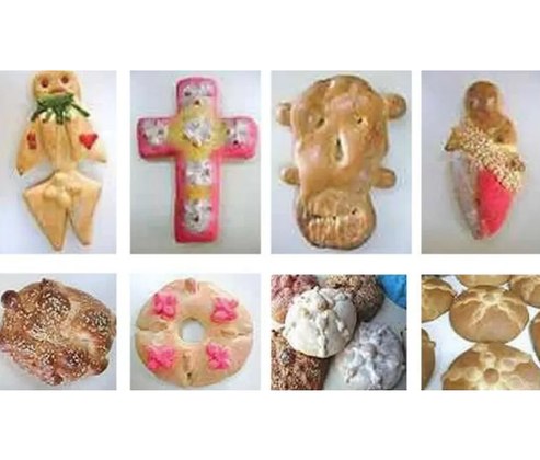 As padarias produzem o Pão do Morto - característico dos altares e oferendas, com formatos que variam. 