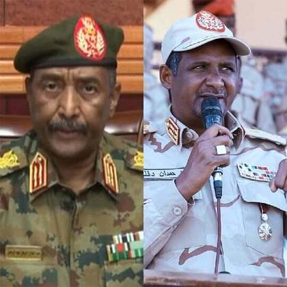 As tensões se desenrolaram por conta de um embate entre os líderes militares rivais, o general Abdel Fatah al-Burhan (à esquerda) e o vice-presidente do Conselho Soberano, Mohamed Hamdan Dagalo (à direita), conhecido como Hemedti.