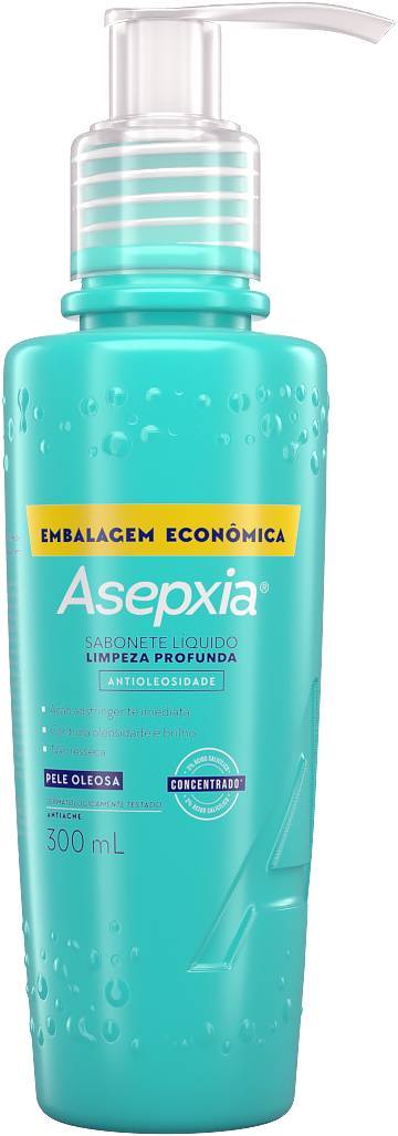 Dermatologicamente testado, o Asepxia Sabonete Líquido Limpeza Profunda 300ml auxilia na redução da oleosidade da pele sem ressecar, reduz o tamanho dos poros e ainda auxilia no tratamento de acnes.
