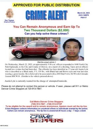 Polícia de Denver divulgou um cartaz para procurar o suspeito