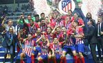 10º Atlético de MadridTemporada: 2017/2018Gastos: 247,35 milhões de euros (R$ 1,27 bilhão)O Atlético contratou importantes reforços para o ano, como Diego Costa e Vitolo. O aumento dos gastos valeu a pena, já que conquistou a Europa League na temporada