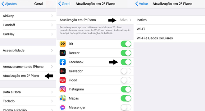 Atualizar o Facebook e outros apps em 2º plano (Imagem: Reprodução/Gabrielle Lancellotti) 