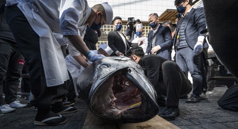 O atum de preço mais alto no tradicional leilão de Ano-Novo de Tóquio, no Japão, foi vendido por mais de US$ 270 mil (cerca de R$ 1 milhão) nesta quinta-feira (5), quase o dobro do valor do ano passado, revertendo a tendência pandêmica de preços em queda