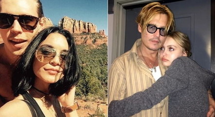 Austin em foto com a ex, Vanessa Hudgens, e Lily ao lado do pai, o ator Johnny Depp