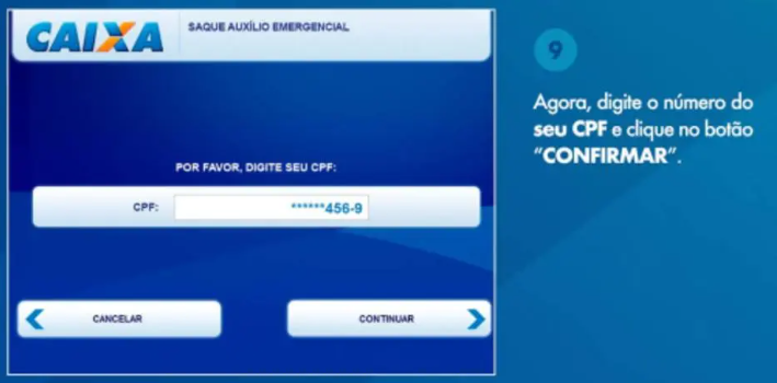 Passo 2: digite seu número de CPF no local indicado e clique em "Continuar" 