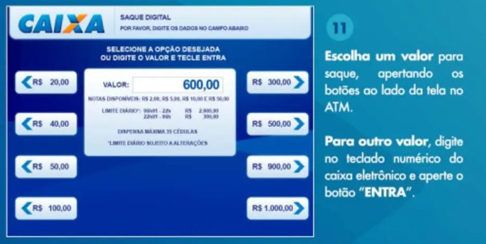 Passo 4: escolha o valor de saque desejado. Se quiser outro valor, digite no teclado numérico do caixa eletrônico. Depois confirme a ação clicando em "Entra"