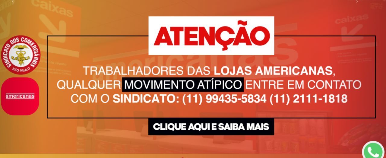 Aviso publicado no site do Sindicato dos Comerciários de São Paulo