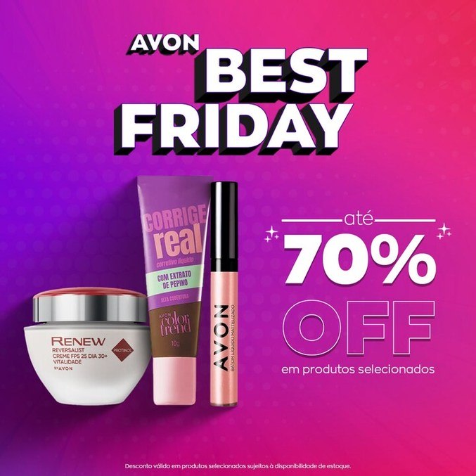 Na Avon Best Friday será possível comprar maquiagens, perfumes, esmaltes e produtos de skincare