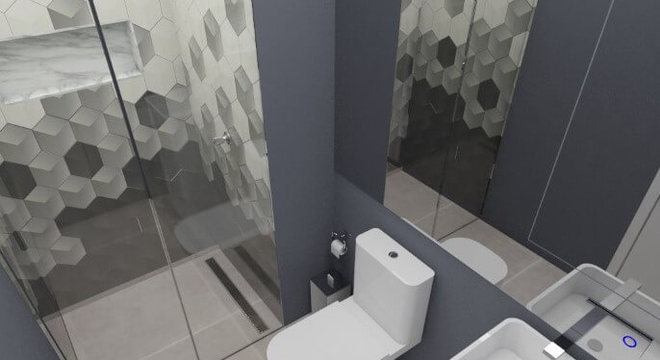 Azulejo para banheiro cinza Projeto de Lincoln Santana Samogi