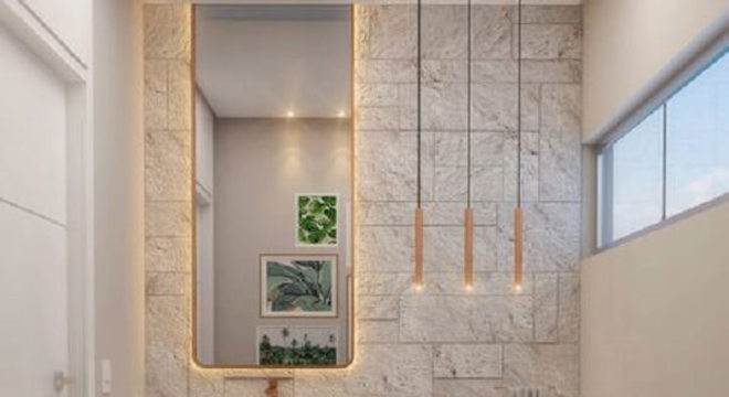 Azulejo para banheiro que imita pedra
